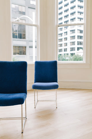 Milo Baughman Cobalt Blue and Chrome Dining Chair (2)